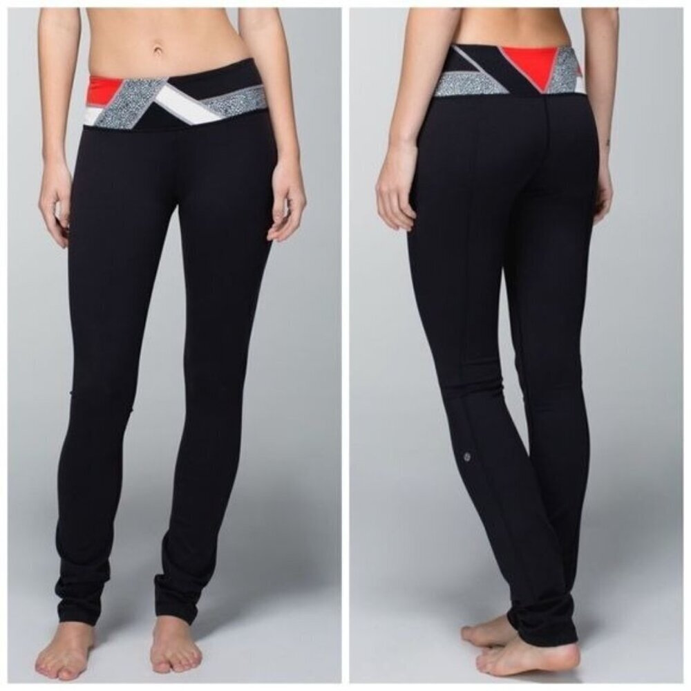 Lululemon Skinny Groove Pant Full-On Luon Reversible Black / Quilt Leggings Sz 8